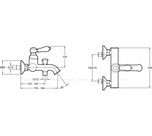 Смеситель для ванны и душа Jacob Delafon Louise матовое золото E24363-BCN