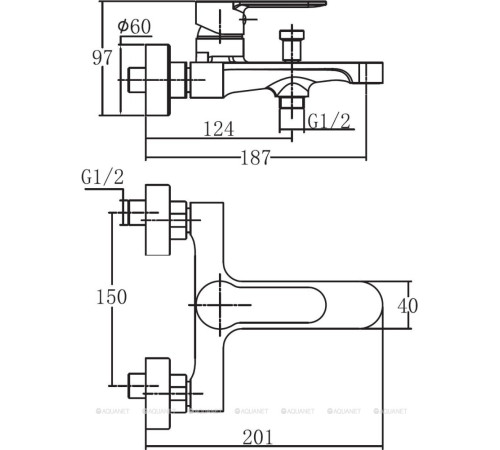 Смеситель для ванны Aquanet Passion хром AF300-20С