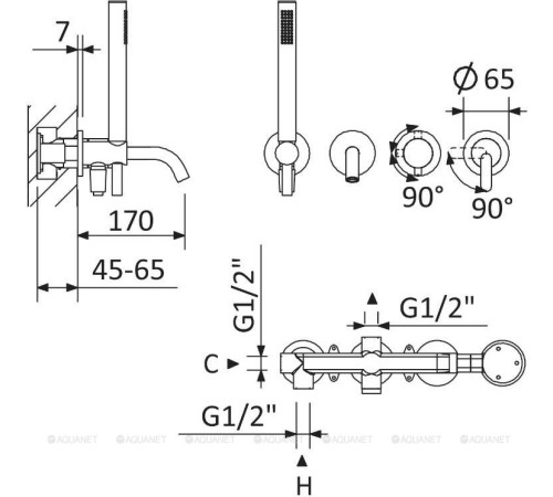 Смеситель для ванны и душа встраиваемый Cezares Leaf хром LEAF-VDIM3-D-L-01