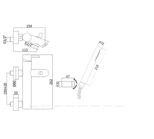 Смеситель для ванны Paffoni LIGHT короткий излив с душевым набором медовое золото LIG023HG