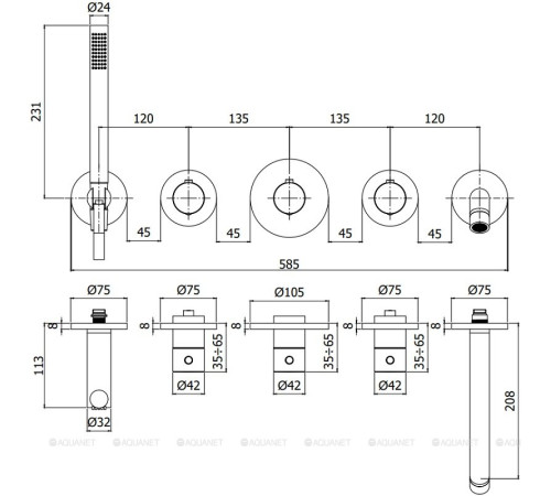 Внешняя часть термостатического смесителя Paffoni Mode для душа и ванны матовое медовое золото MDE001HGSP