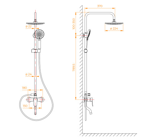 Душевая стойка со смесителем RGW SP-25 хром 59140125-01