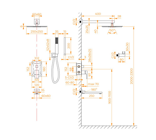 Душевая система скрытого монтажа RGW SP-56Gb золото 51140856-06