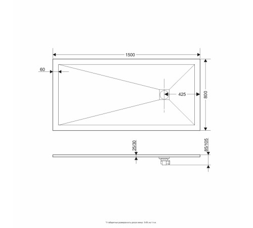 Душевой поддон прямоугольный RGW Stone Tray ST-W 800x1500 мм белый 16152815-01