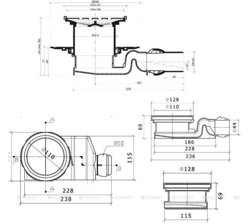 Трап точечный Pestan Standard Square 4 Mask 150x150 мм хром 13000084