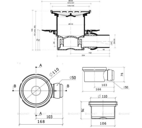 Трап точечный Pestan Standard Tide 1 Mask хром 150х150 мм 13000070