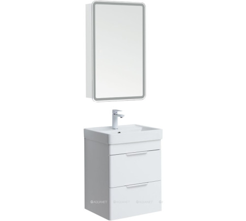 Тумба под раковину Aquanet Ирис new 50 подвесная 2 ящика белый глянец 00310143