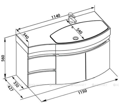 Тумба под раковину Aquanet Опера 2-115 правая распашные двери белый 00169654