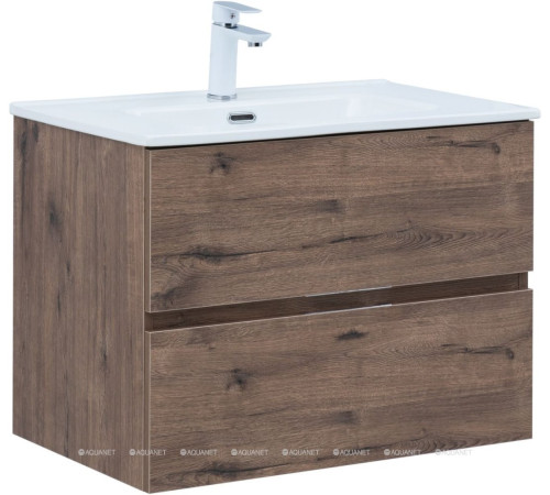 Тумба с раковиной Aquanet Алвита new 70 2 ящика дуб веллингтон табак 00335686
