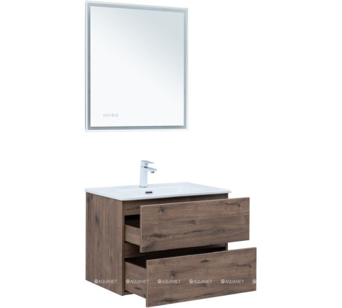 Тумба с раковиной Aquanet Алвита new 70 2 ящика дуб веллингтон табак 00335686