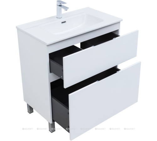 Тумба с раковиной Aquanet Алвита new 80 Flash напольная 2 ящика белый матовый 00345689
