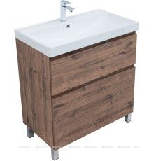 Тумба с раковиной Aquanet Алвита new 80 Flash напольная 2 ящика дуб веллингтон табак 00345690