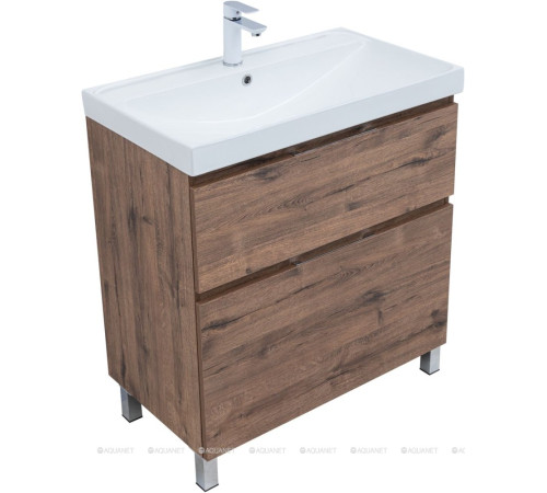 Тумба с раковиной Aquanet Алвита new 80 Flash напольная 2 ящика дуб веллингтон табак 00345690