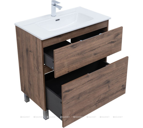 Тумба с раковиной Aquanet Алвита new 80 Flash напольная 2 ящика дуб веллингтон табак 00345690