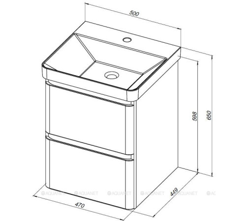 Тумба с раковиной Aquanet Эмбер 50 2 ящика белый матовый раковина Urban 00332505