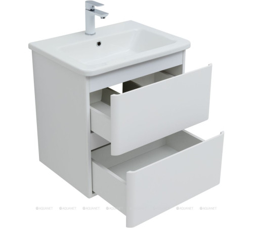 Тумба с раковиной Aquanet Эмбер 60 2 ящика белый матовый раковина Urban 00332503
