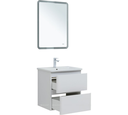 Тумба с раковиной Aquanet Эмбер 60 2 ящика белый матовый раковина Urban 00332503