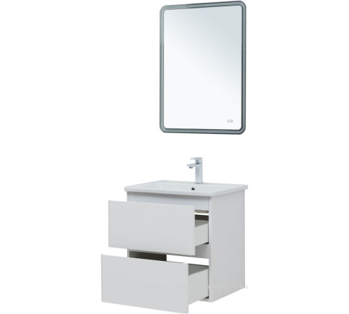 Тумба с раковиной Aquanet Эмбер 60 2 ящика белый матовый раковина Urban 00332503