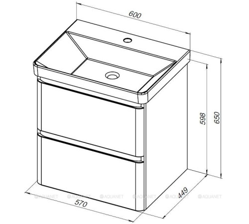 Тумба с раковиной Aquanet Эмбер 60 2 ящика белый матовый раковина Urban 00332503