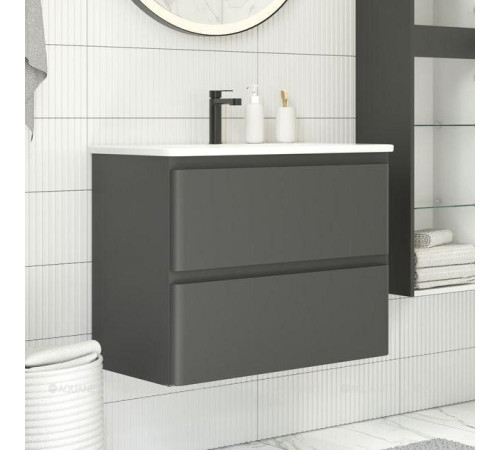 Тумба с раковиной Aquanet Эмбер 60 2 ящика черный матовый раковина Urban 00332504