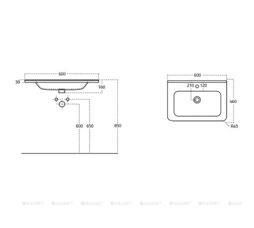 Тумба с раковиной Aquanet Эмбер 60 2 ящика черный матовый раковина Urban 00332504