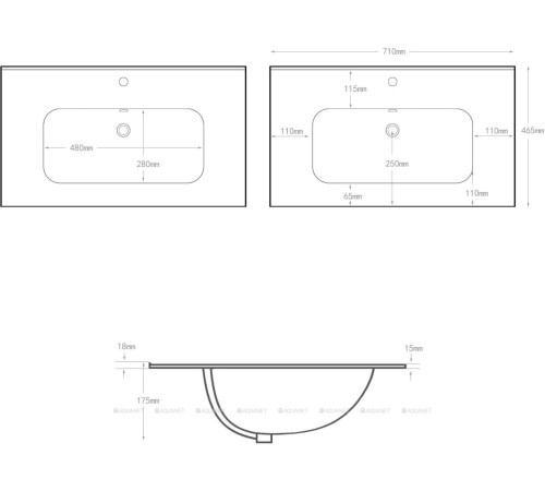 Тумба с раковиной Aquanet Милан 70 дуб светлый 00340168