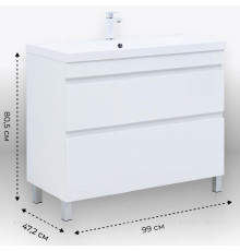 Тумба с раковиной Aquanet Нота new 100 напольная 2 ящика белый глянец 00345805