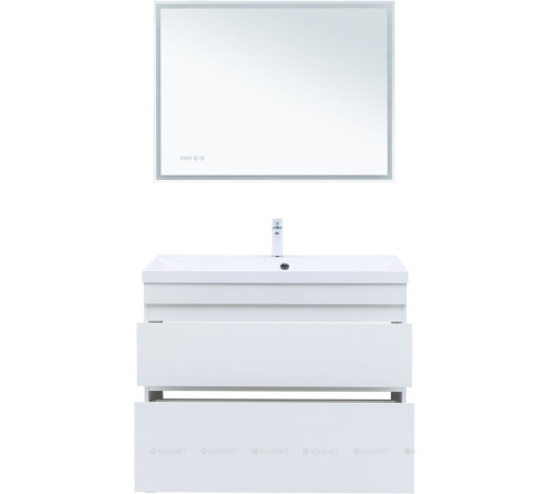 Тумба с раковиной Aquanet Нота new 100 напольная 2 ящика белый глянец 00345805