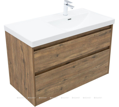 Тумба с раковиной Aquanet Nova Lite 2.0 100 R 2 ящика дуб рустикальный 00365913