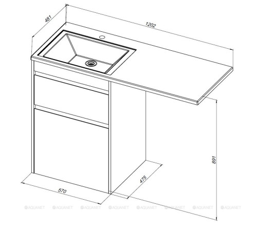 Тумба с раковиной Aquanet Токио 120 R напольная 2 ящика дуб веллингтон 00335588