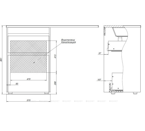 Тумба с раковиной Aquanet Токио 120 R напольная 2 ящика дуб веллингтон 00335588