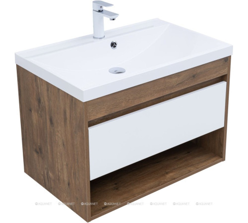 Тумба с раковиной Aquanet Тренд 75 дуб рустикальный/белый сатин 00345810