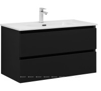 Тумба с раковиной Aquanet Вега 2.0 90 черная 2 ящика с раковиной Flat 00344763