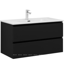Тумба с раковиной Aquanet Вега 2.0 90 черная 2 ящика с раковиной Flat 00344763