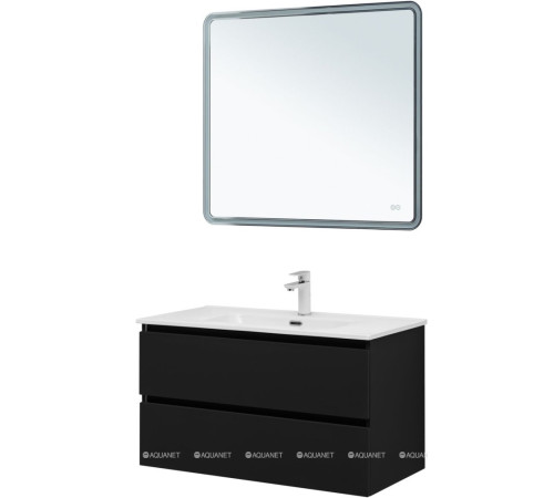 Тумба с раковиной Aquanet Вега 2.0 90 черная 2 ящика с раковиной Flat 00344763
