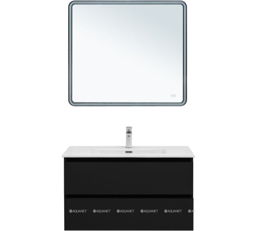 Тумба с раковиной Aquanet Вега 2.0 90 черная 2 ящика с раковиной Flat 00344763