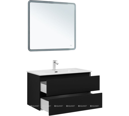 Тумба с раковиной Aquanet Вега 2.0 90 черная 2 ящика с раковиной Flat 00344763