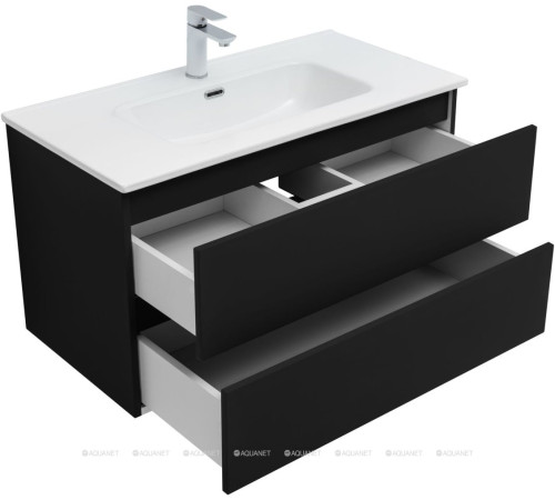 Тумба с раковиной Aquanet Вега 2.0 90 черная 2 ящика с раковиной Flat 00344763