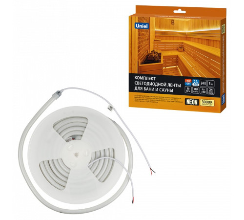 Комплект с лентой светодиодной Uniel ULS-N40-2835-120LED/m-16mm-IP68-DC24V-10W/m-5M-3000K NEON SET01 UL-00012843