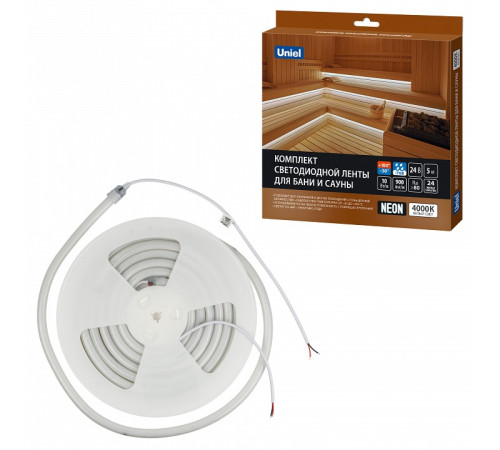 Комплект с лентой светодиодной Uniel ULS-N40-2835-120LED/m-16mm-IP68-DC24V-10W/m-5M-4000K NEON SET01 UL-00012844
