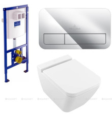 Комплект 4 в 1 Villeroy & Boch Finion унитаз подвесной с сиденьем, инсталляцией и клавишей хром 4664R0R1/92246100/92249061/9M88S1R1