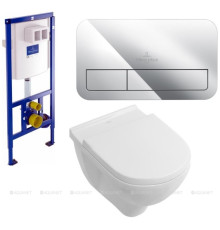 Комплект унитаз подвесной Villeroy & Boch O.novo с сиденьем инсталляцией и клавишей хром 5660HR01/92246100/92249061