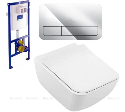 Комплект 4 в 1 Villeroy & Boch Venticello унитаз подвесной с сиденьем инсталляцией и клавишей хром 4611RL01/92246100/92249061