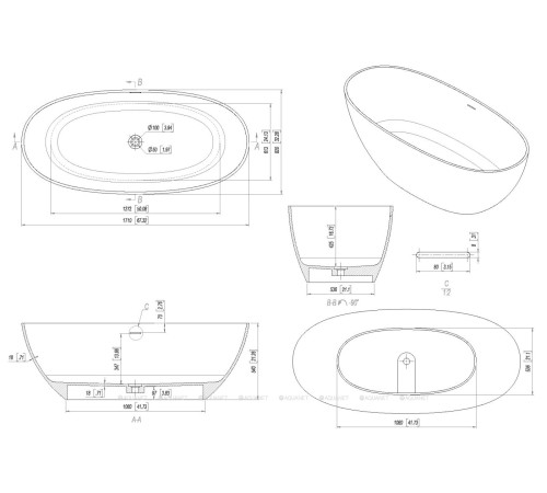Ванна отдельностоящая Allen Brau Krion Oval 1710х820 мм белый матовый 2.35003.21