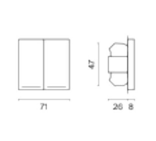Выключатель проходной двухклавишный с подсветкой без рамки Voltum S70 VLS020404