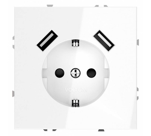 Розетка с заземлением и со шторкой и 2хUSB type A, без рамки Voltum S70 VLS040401