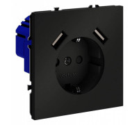 Розетка с заземлением и со шторкой и 2хUSB type A, без рамки Voltum S70 VLS040408