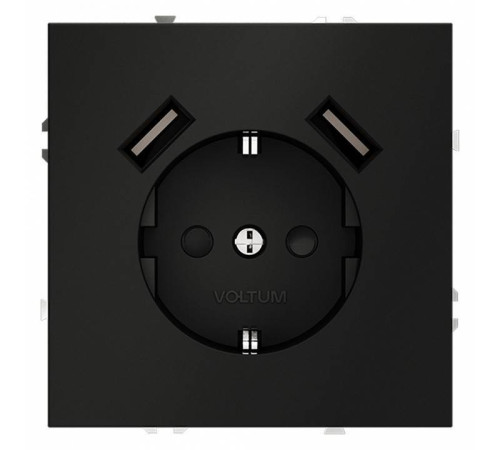 Розетка с заземлением и со шторкой и 2хUSB type A, без рамки Voltum S70 VLS040408