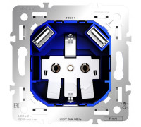 Механизм розетки с заземлением и со шторками и 2хUSB type A Voltum S70 VLS0404M