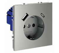 Розетка с заземлением и со шторкой и 2хUSB type A и C, без рамки Voltum S70 VLS040505